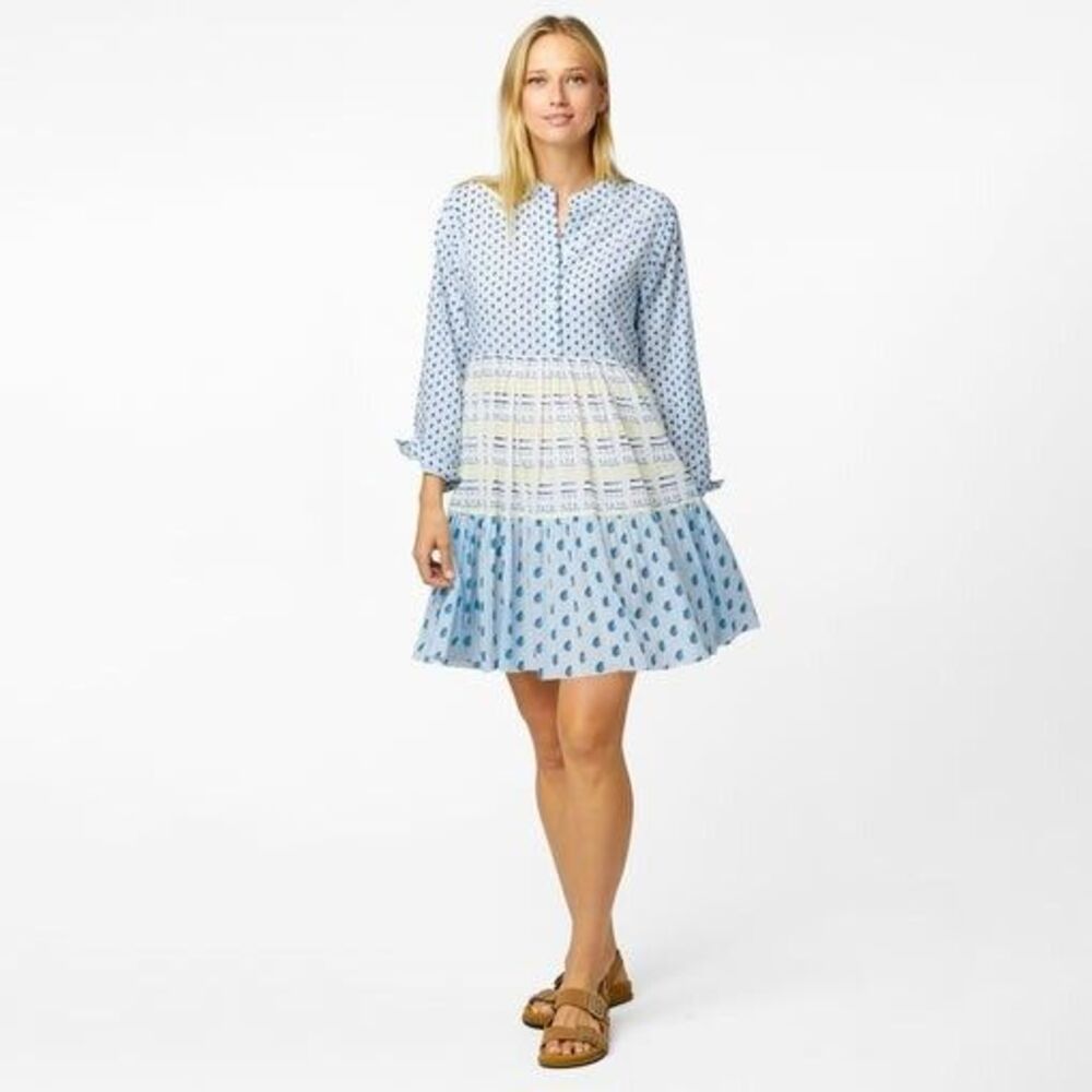 Kerri Rosenthal Emily Print Mix Mini Dress Tiered Cotton Long Sleeve XL 270308